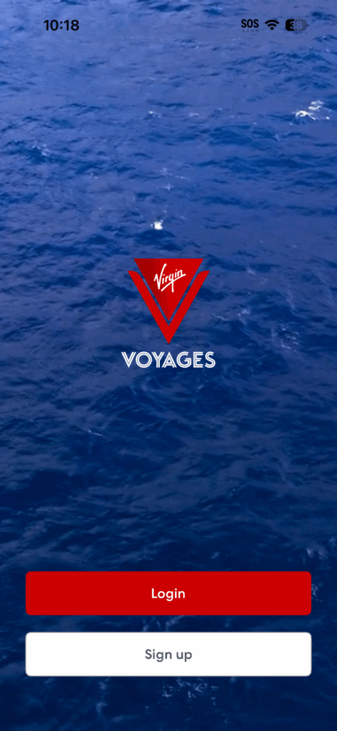 Virgin Voyages App Login Screen